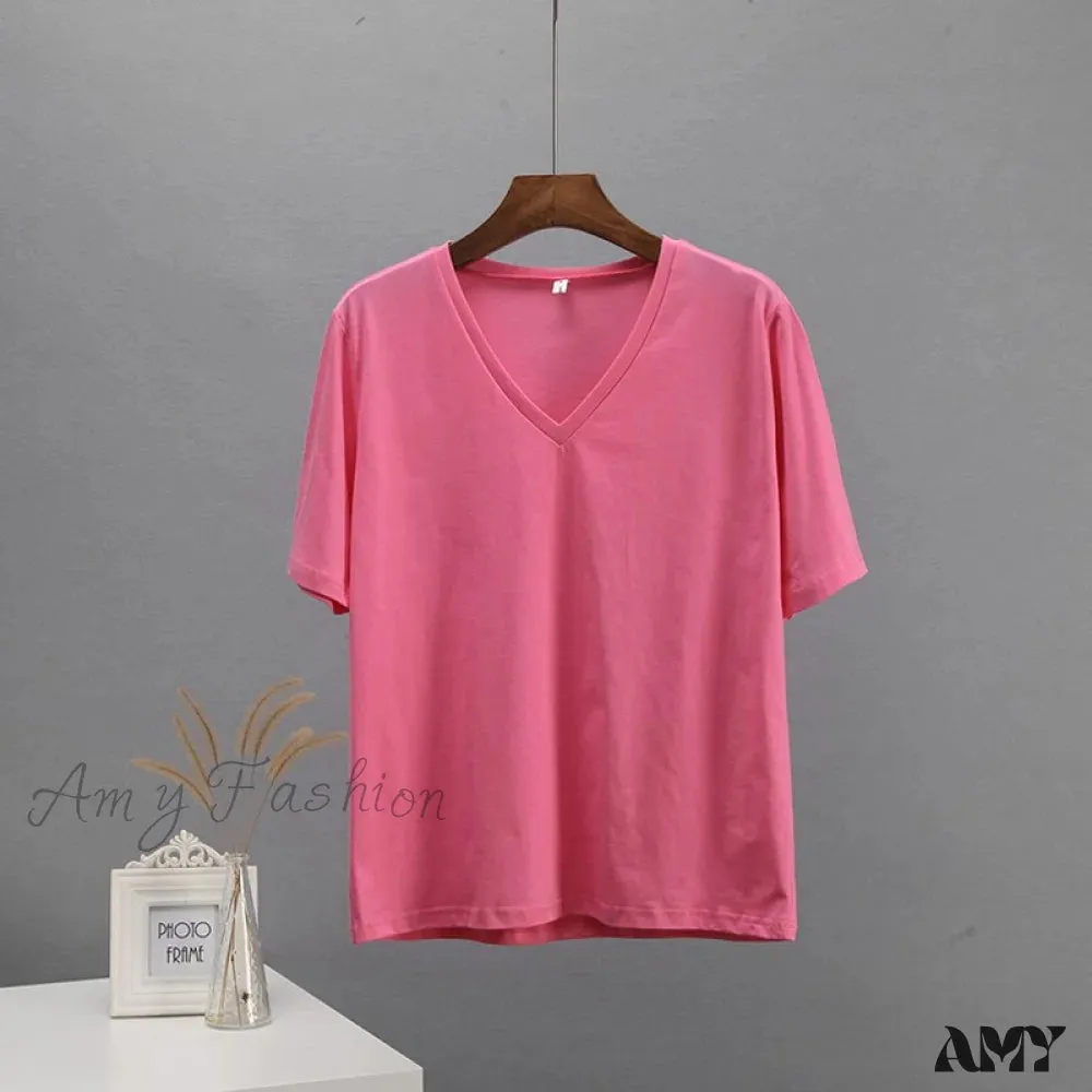 Amy Fashion - Soft Short Sleeve V Neck Tees