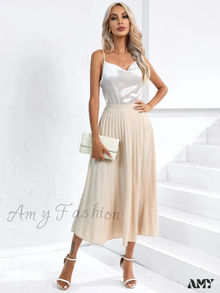 Amy Fashion - Solid Pleated Skirt Workwear