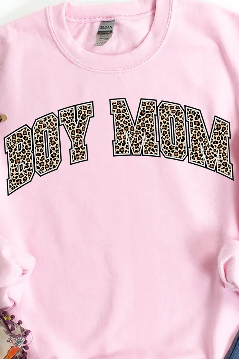 Arched Boy Mom Leopard Heavy-weight Crew Sweatshirt