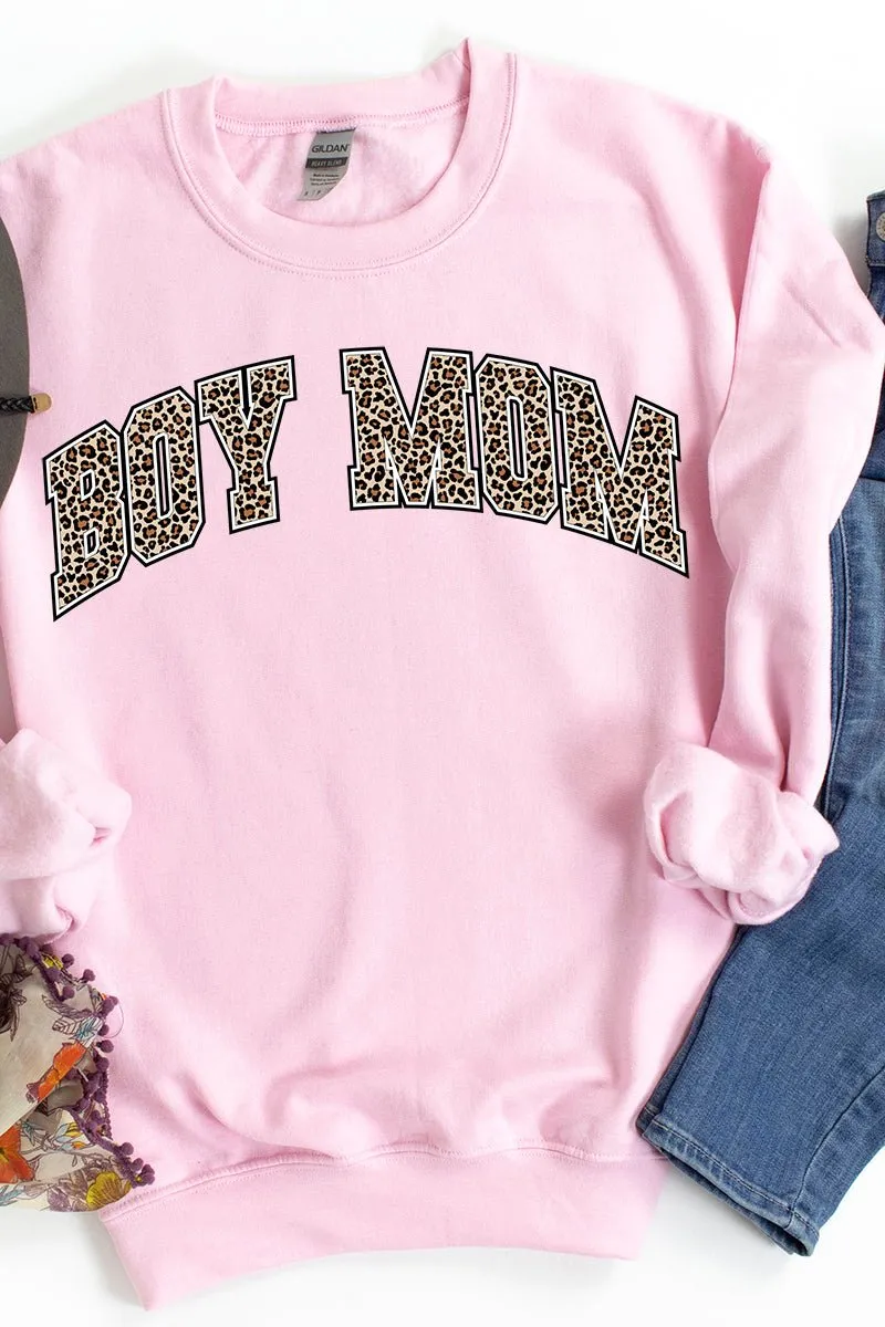 Arched Boy Mom Leopard Heavy-weight Crew Sweatshirt