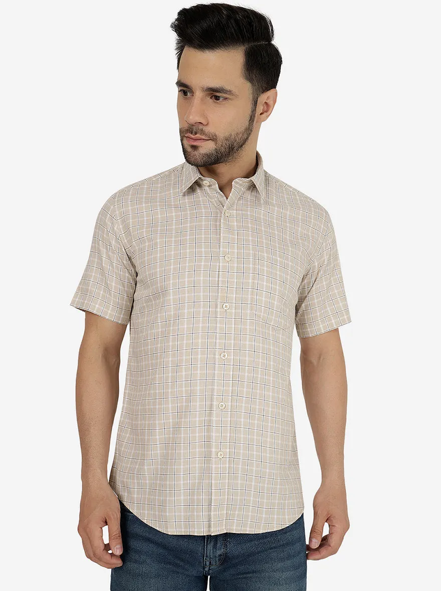 Beige Checked Slim Fit Semi Casual Shirt | JadeBlue