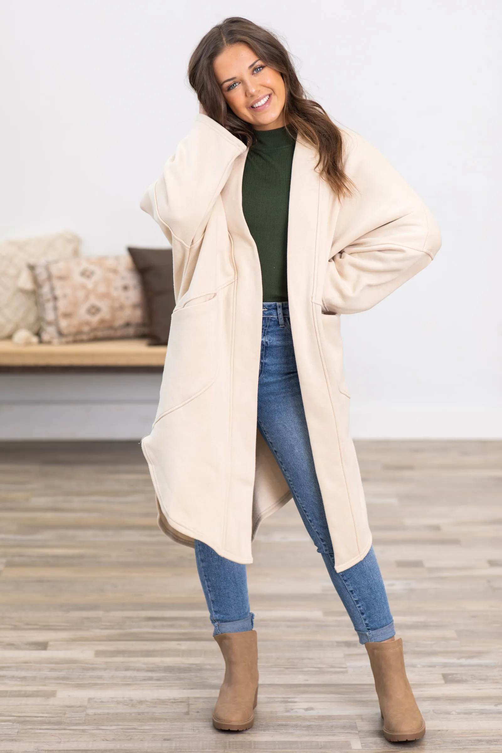 Beige Cozy Round Hem Cardigan