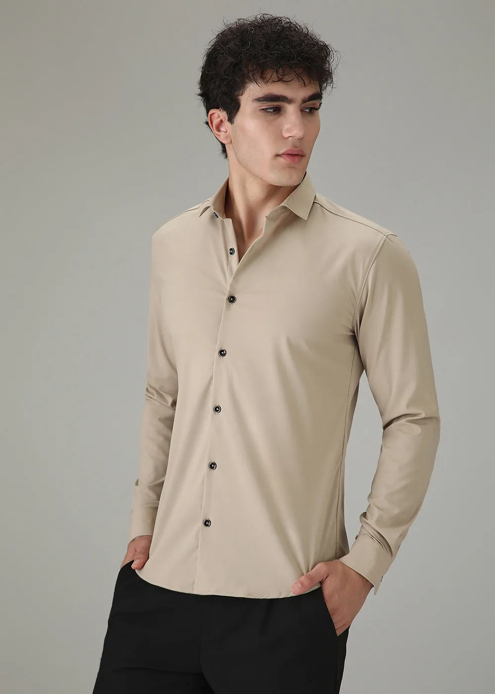 Beige Wrinkle Free Shirt