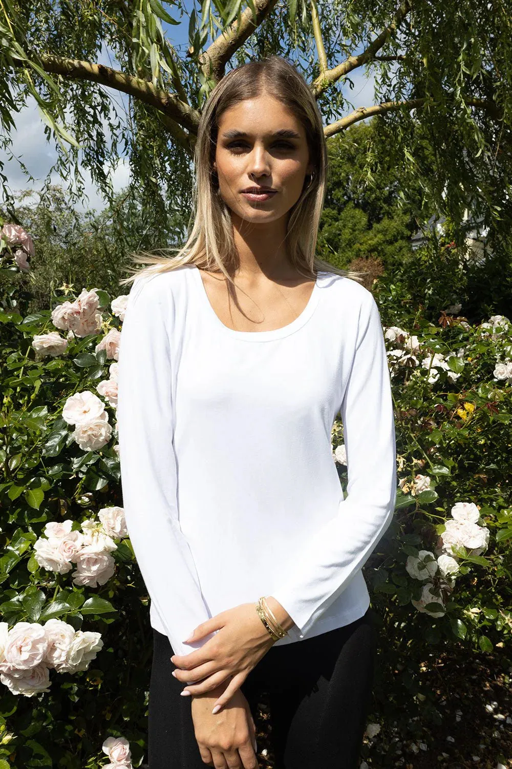 Bilbao Modal long sleeve scoop neck Tee in Black or White