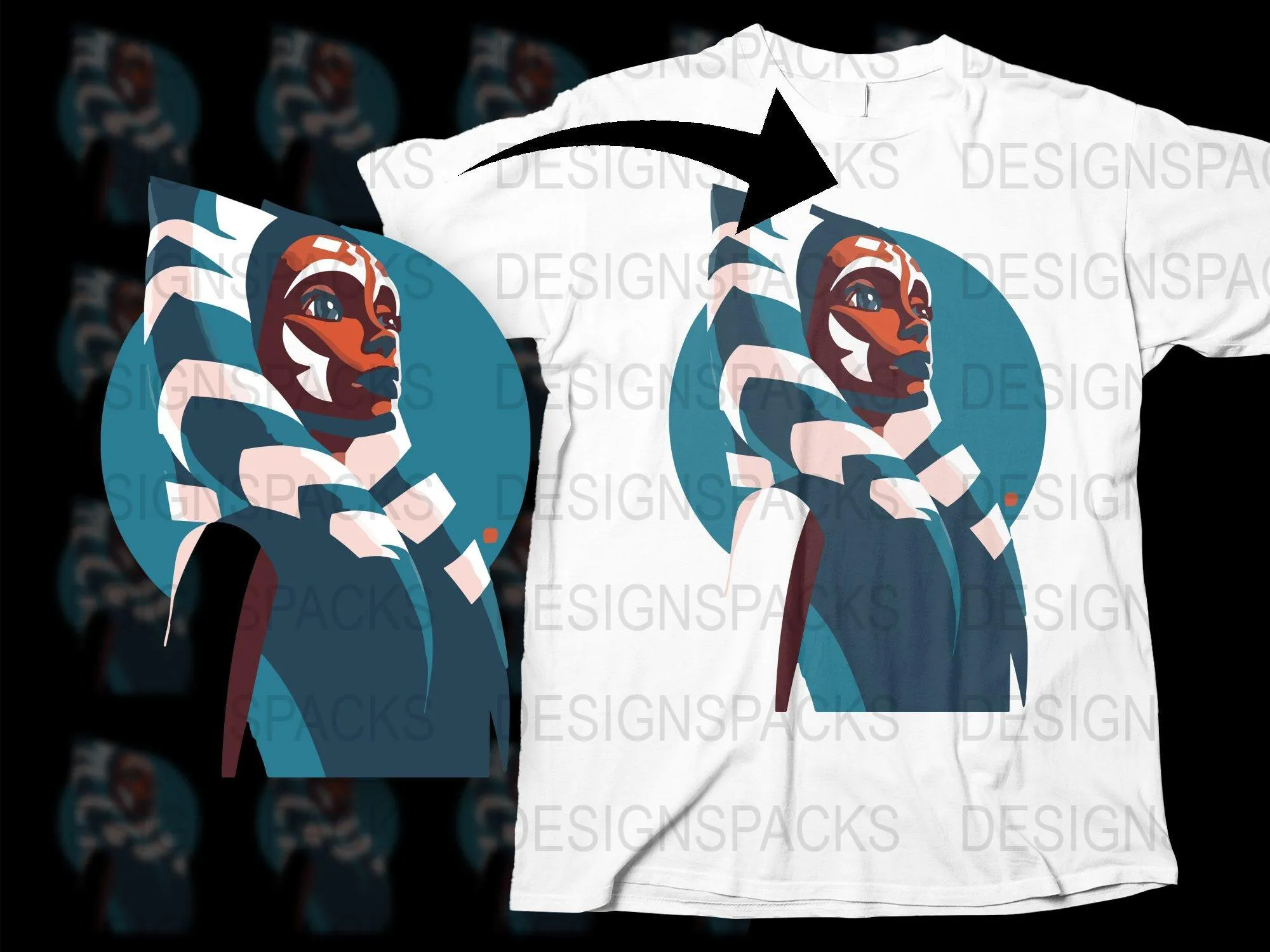 Bold Ahsoka Tano Design Graphic Png Digital Download