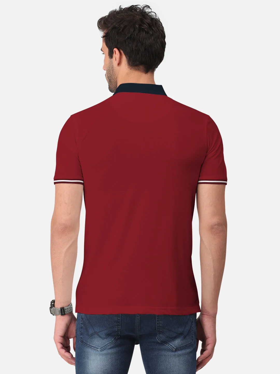 BULLMER Maroon Trendy Printed Half Sleeve Polo T-shirt for Mens