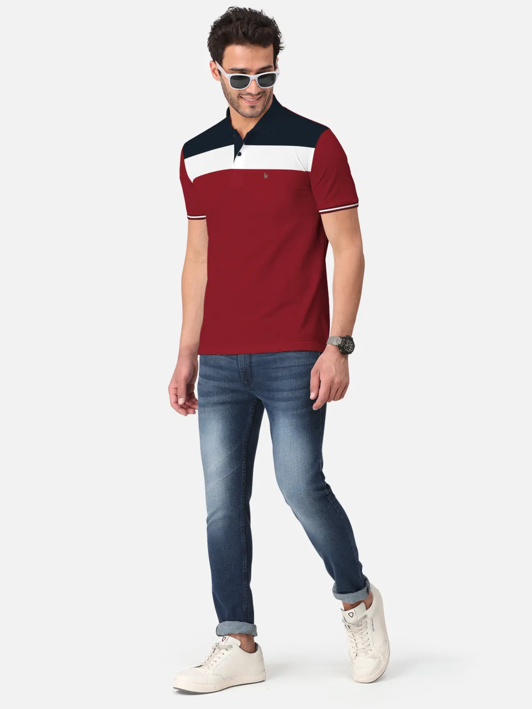 BULLMER Maroon Trendy Printed Half Sleeve Polo T-shirt for Mens