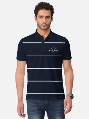 BULLMER Navy Blue Trendy Printed Half Sleeve Polo T-shirt for Mens