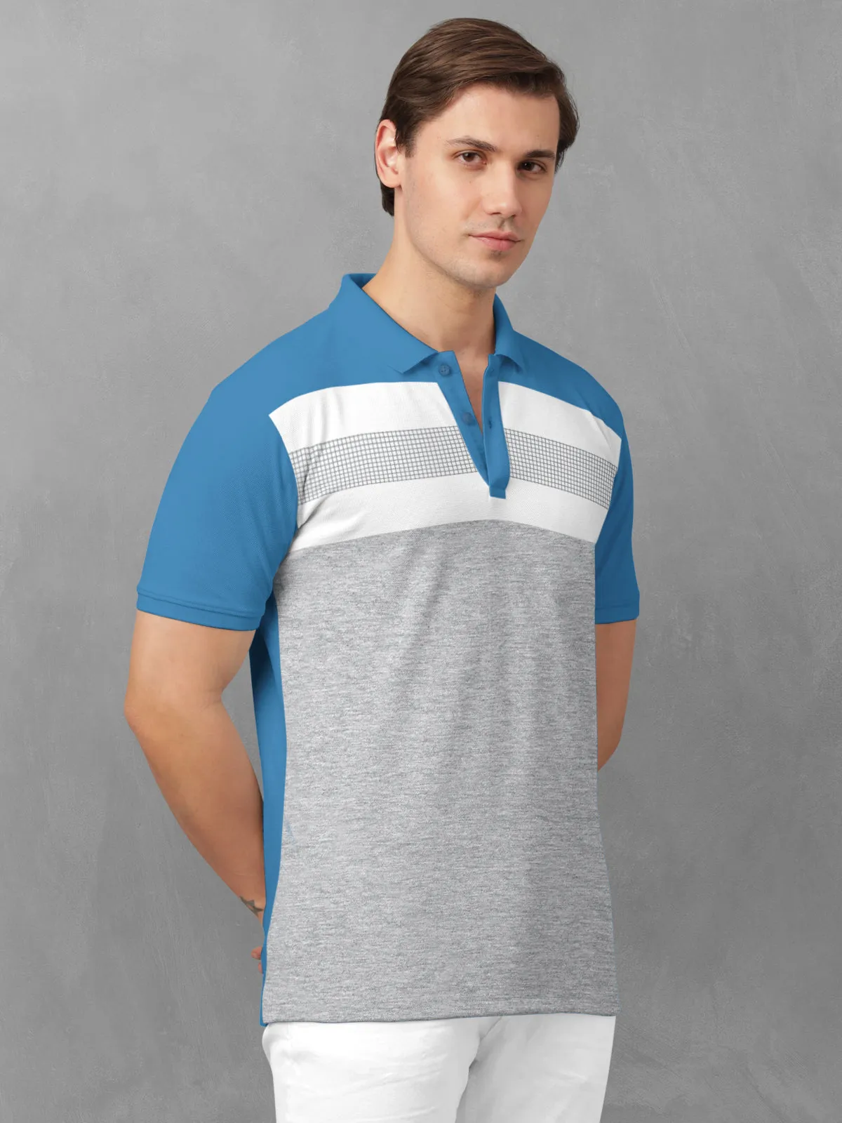 BULLMER Turq Blue Trendy Printed Half Sleeve Polo T-shirt for Mens