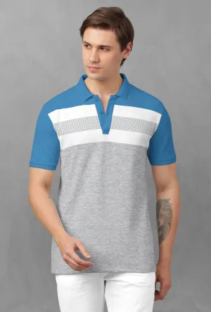 BULLMER Turq Blue Trendy Printed Half Sleeve Polo T-shirt for Mens