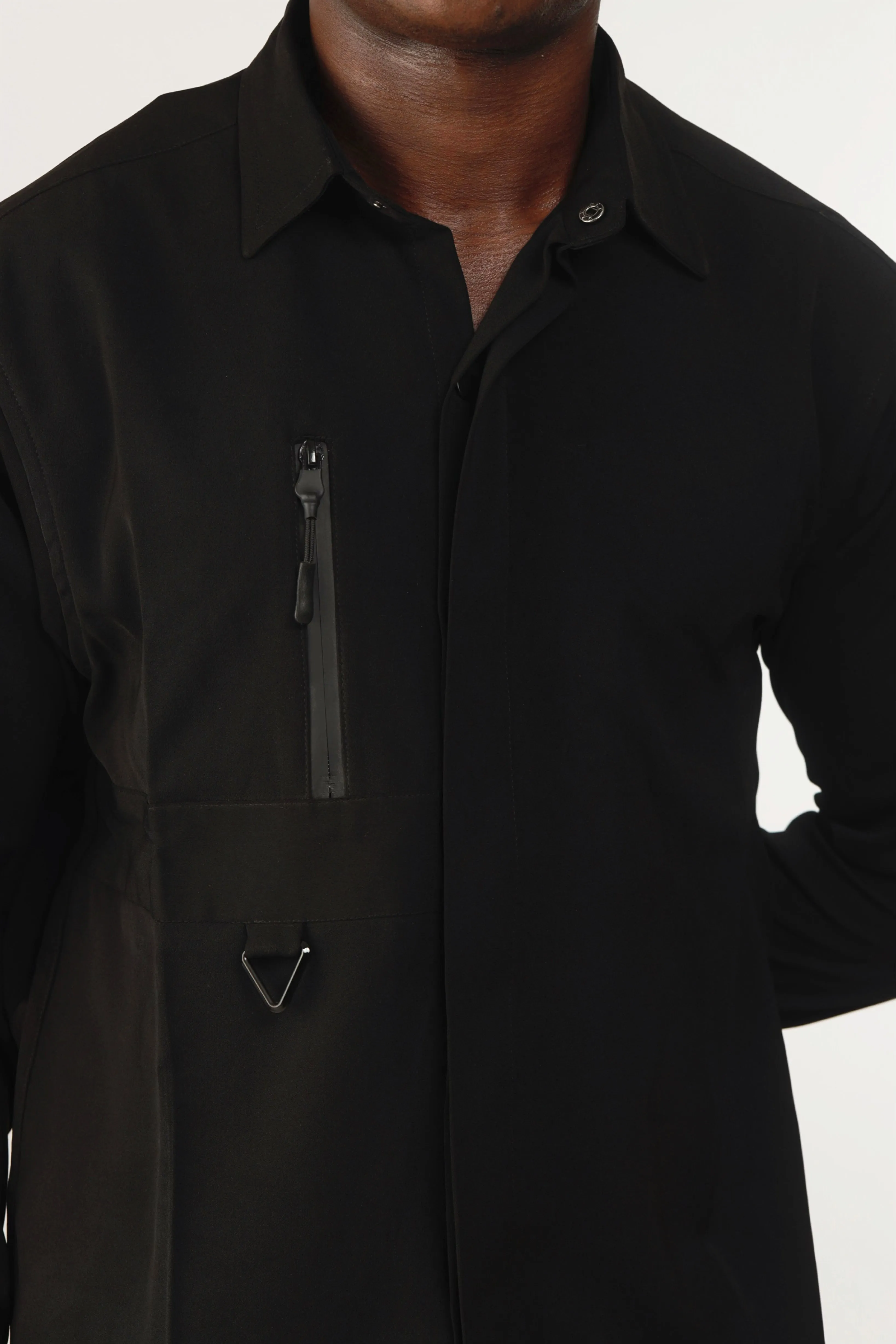 Cali Luxe Zipper Oxford Shirt - Black