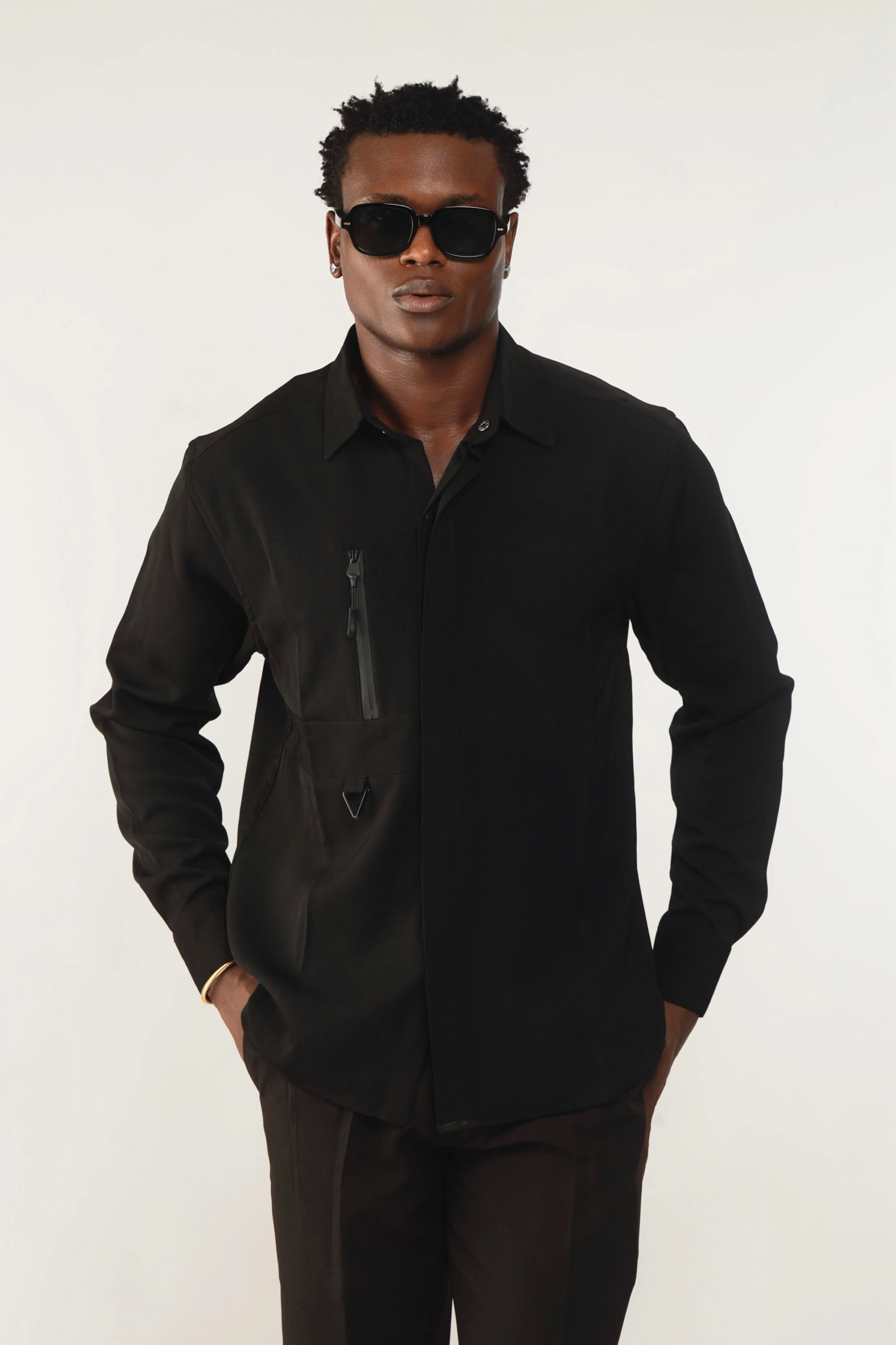 Cali Luxe Zipper Oxford Shirt - Black