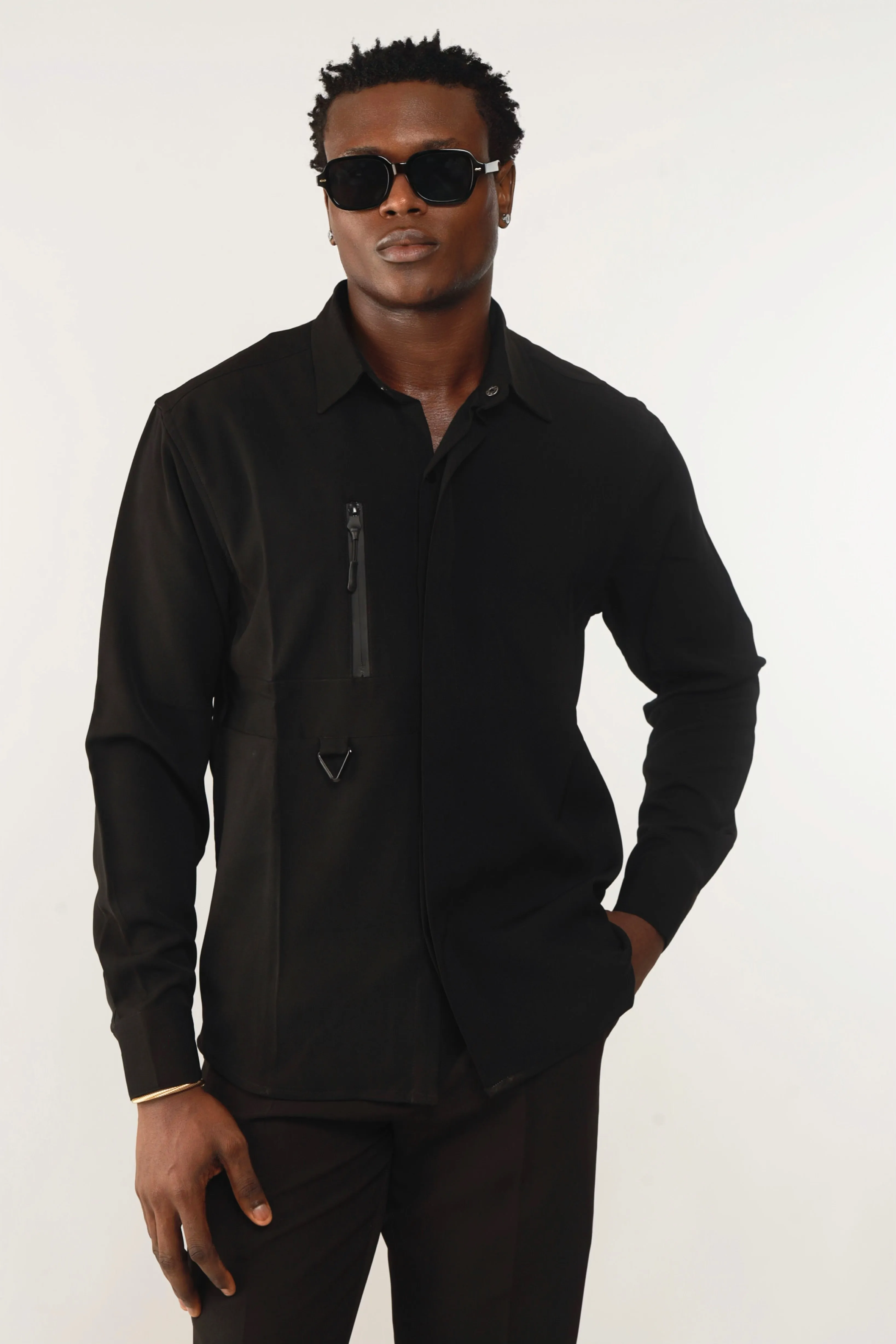 Cali Luxe Zipper Oxford Shirt - Black