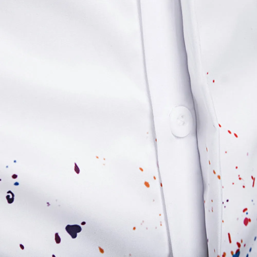 Colorful Splatter Paint Pattern Turndown Collar Long Sleeve Shirt 2647