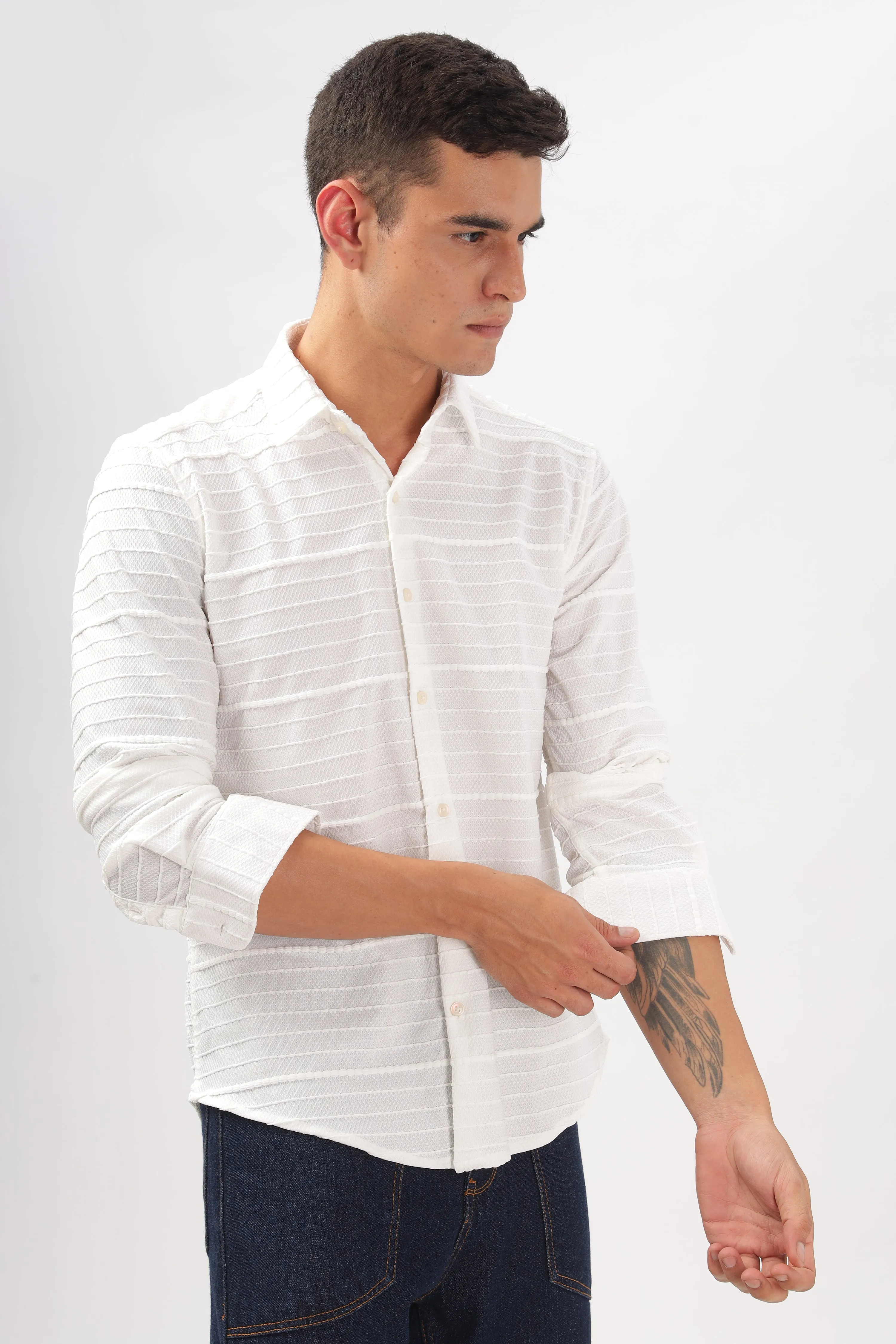 Crochet Textured  White Shirt