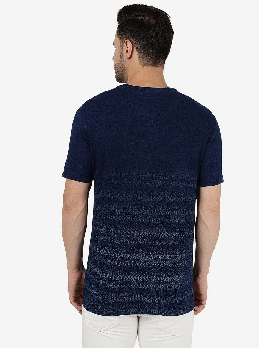 Denim Blue Solid Slim Fit T-Shirt | JadeBlue