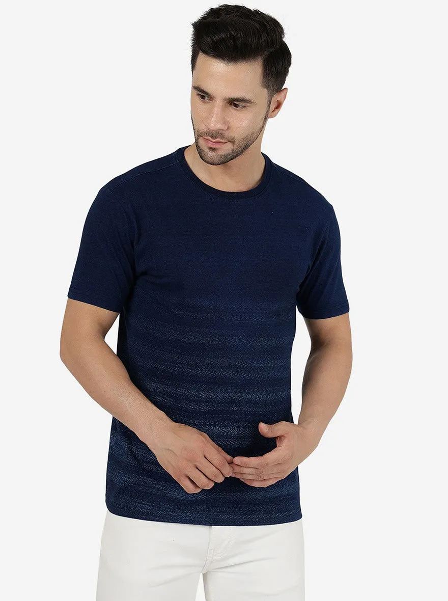 Denim Blue Solid Slim Fit T-Shirt | JadeBlue