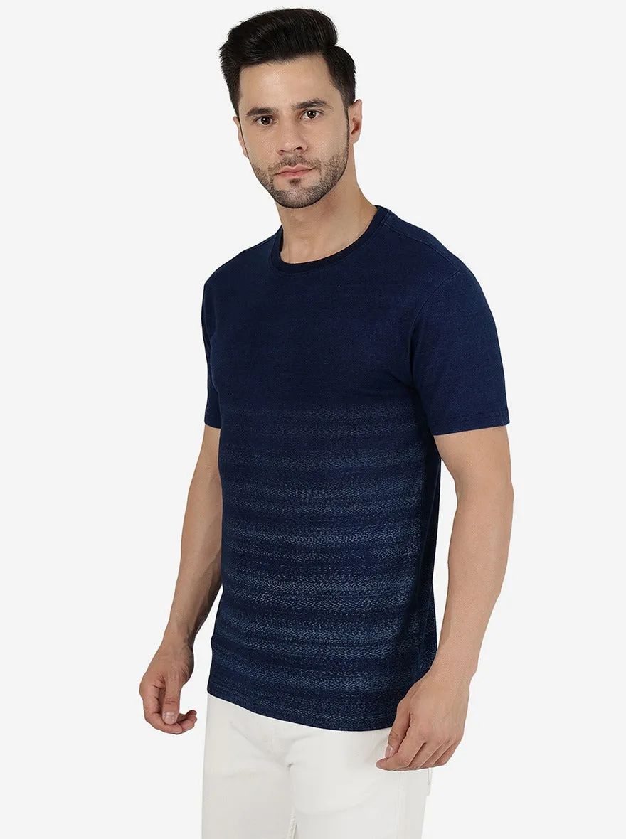 Denim Blue Solid Slim Fit T-Shirt | JadeBlue