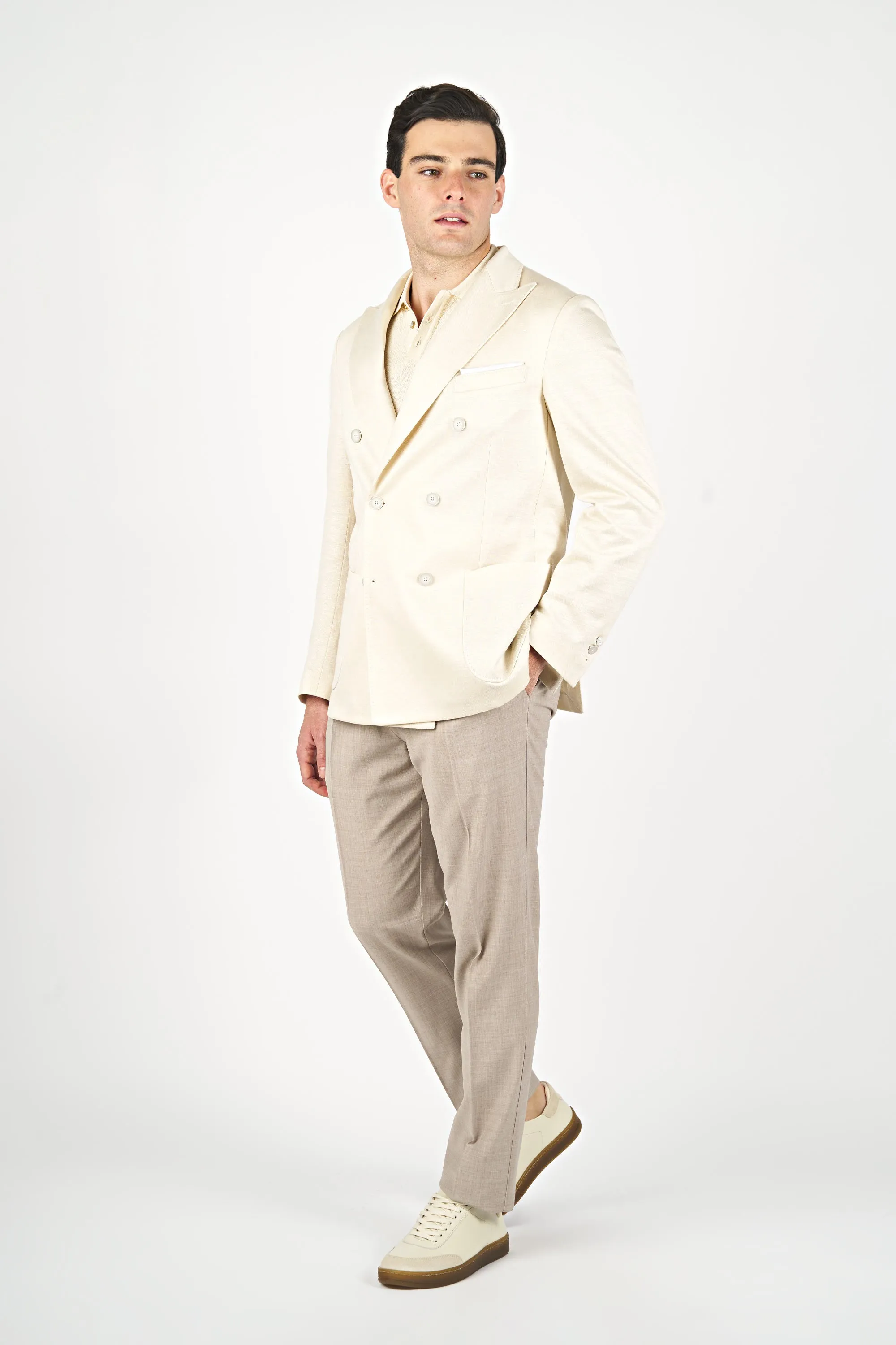 Double-breasted Jersey Blazer in Linen & Cotton