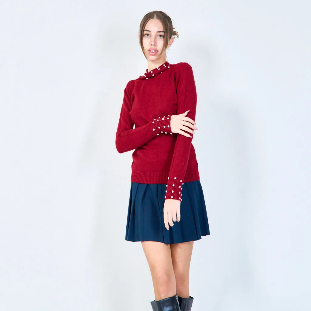 Embellished high-neck knit sweater wholesale