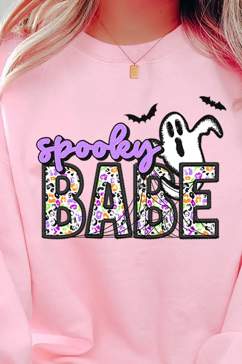 Faux Embroidery Spooky Babe Heavy-weight Crew Sweatshirt