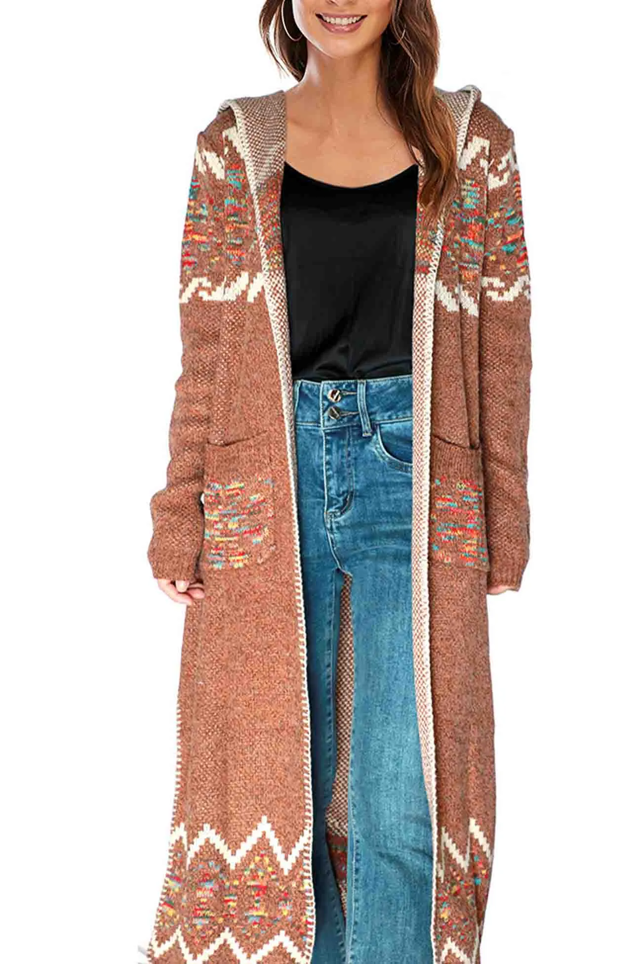 Floral Hooded Slit Long Cardigan