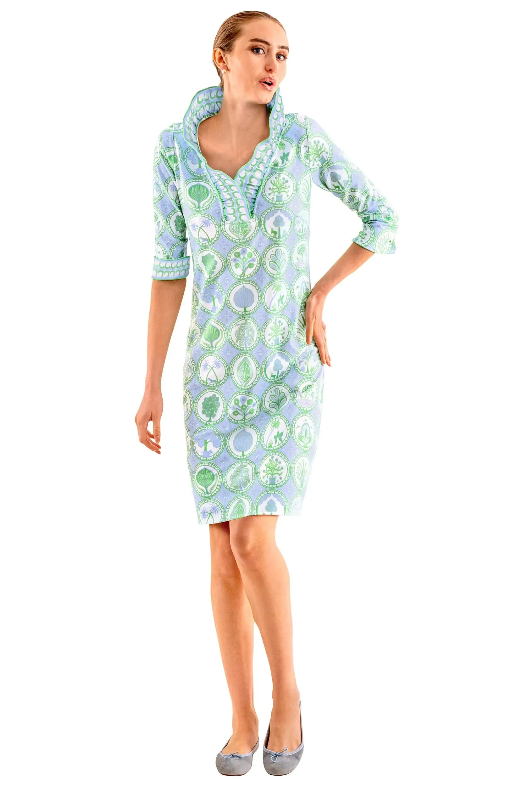 Gretchen Scott | 3/4 Jersey Ruffneck Dress | Women's | Periwinkle/Kelly Circle of Love