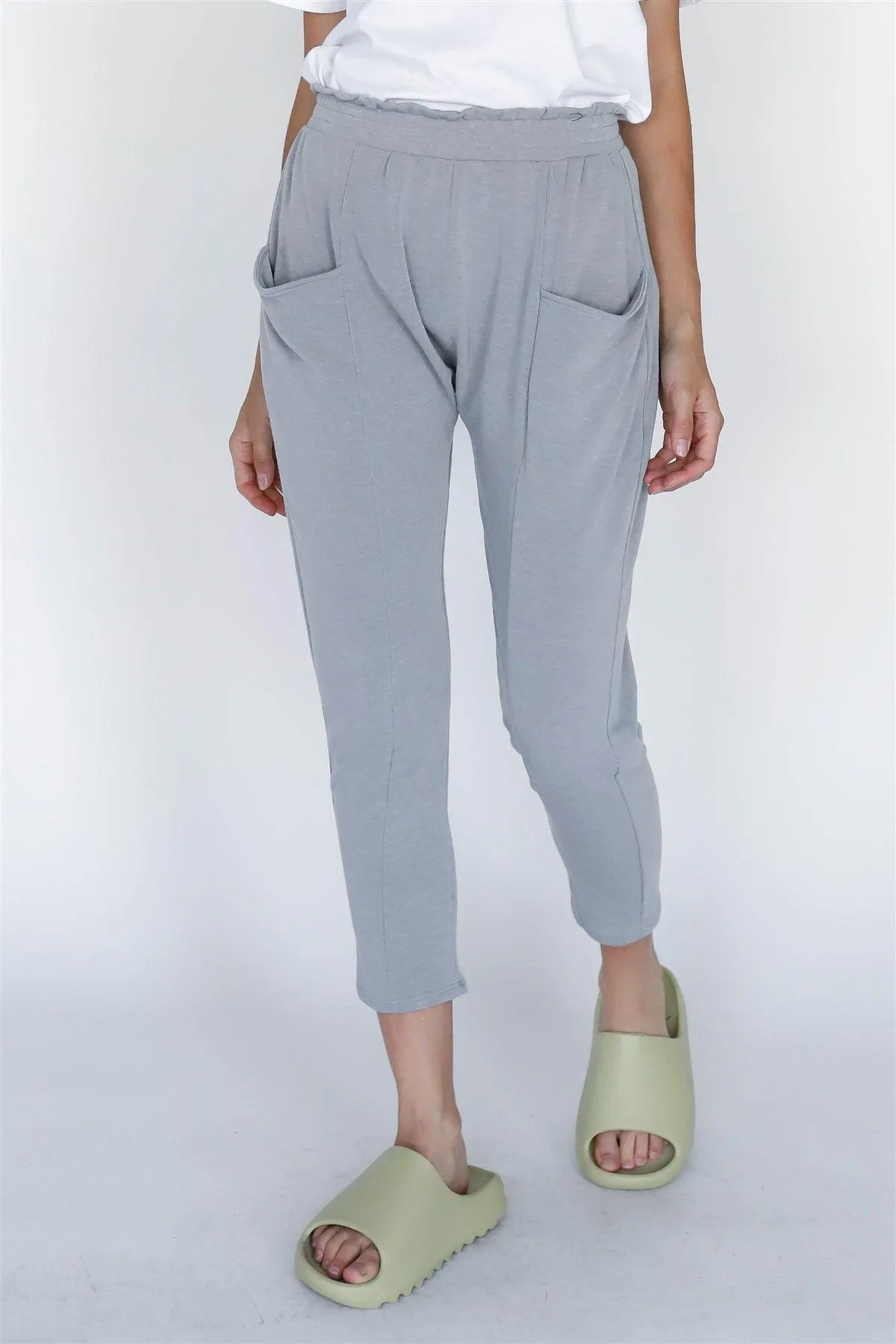 Heather Grey Front Pocket Detail High Waist Jogger Pants /1-1-1