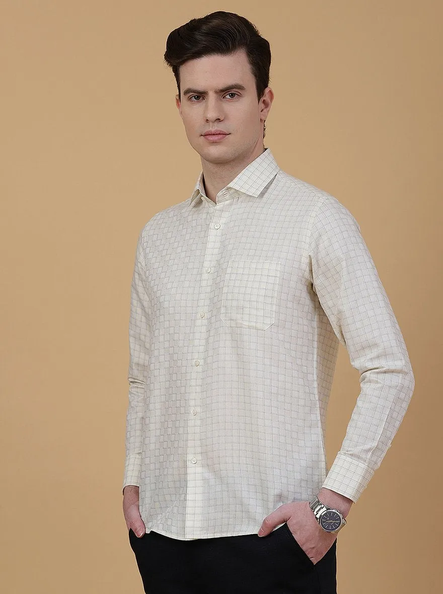 Light Yellow Checked Slim Fit Formal Shirt | Greenfibre