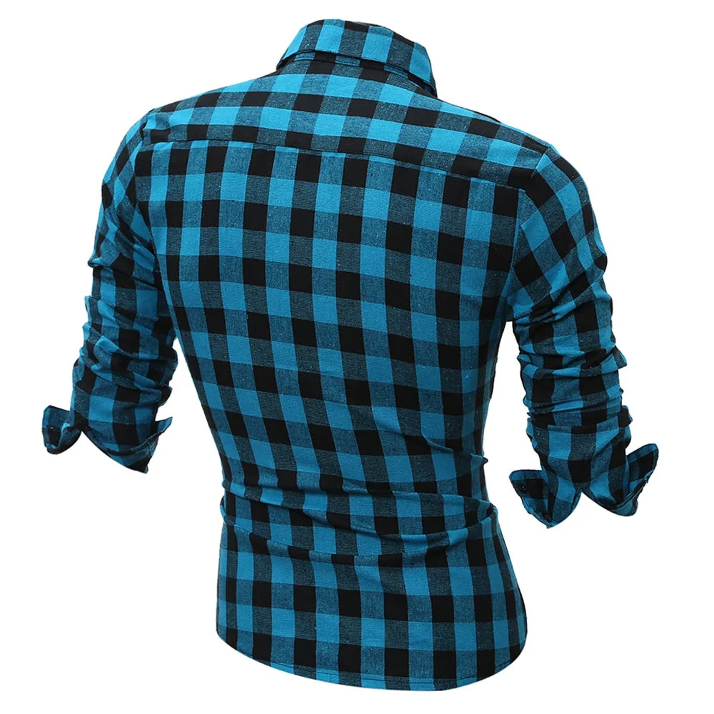 Long Sleeve Breast Pocket Button Up Plaid Shirt 5222