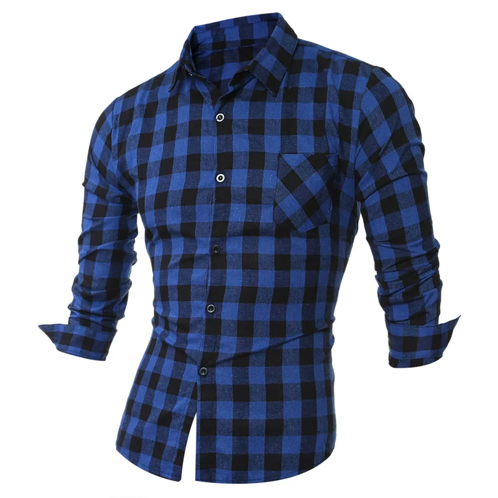 Long Sleeve Breast Pocket Button Up Plaid Shirt 5222