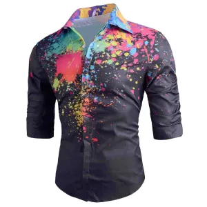 Long Sleeve Color Paint Splatter Shirt 8670