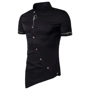 Mandarin Collar Short Sleeve Embroidered Novelty Shirt 3080