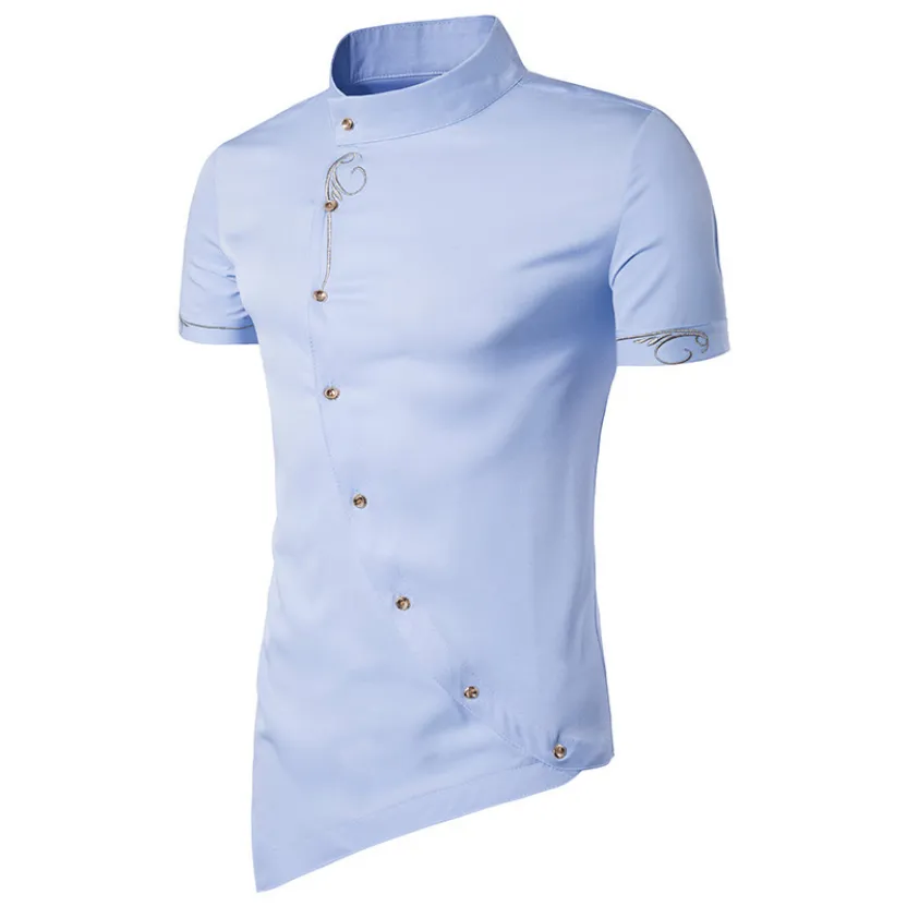 Mandarin Collar Short Sleeve Embroidered Novelty Shirt 3080