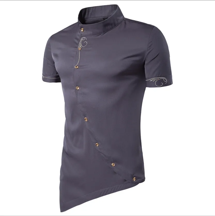 Mandarin Collar Short Sleeve Embroidered Novelty Shirt 3080