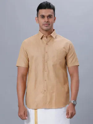 Men Cotton Blend Half Sleeves Shirt Mustard T1 GC15