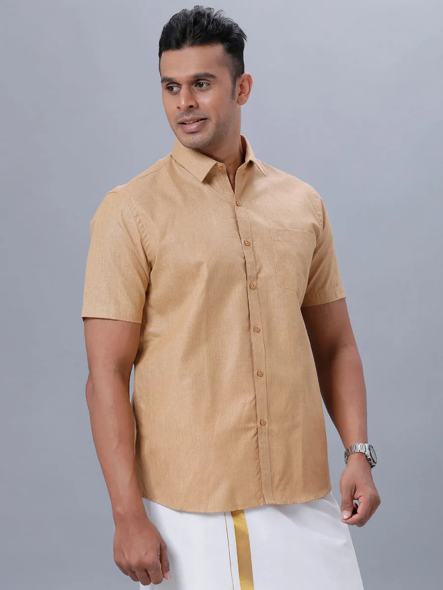 Men Cotton Blend Half Sleeves Shirt Mustard T1 GC15