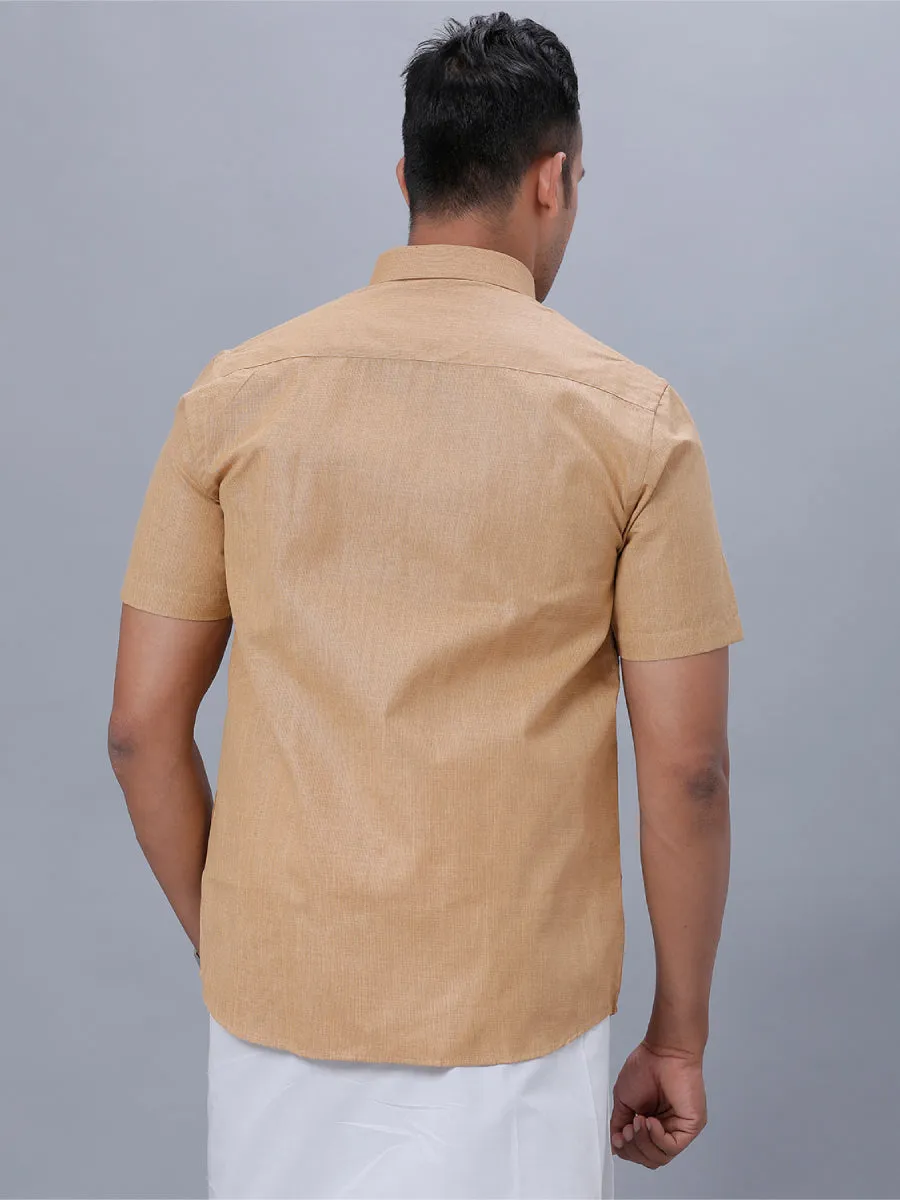 Men Cotton Blend Half Sleeves Shirt Mustard T1 GC15