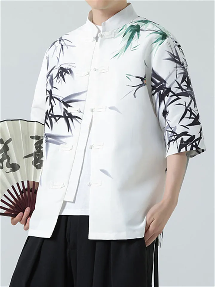 Men's Stylish Stand-up Collar Tang Suit Print Shirt