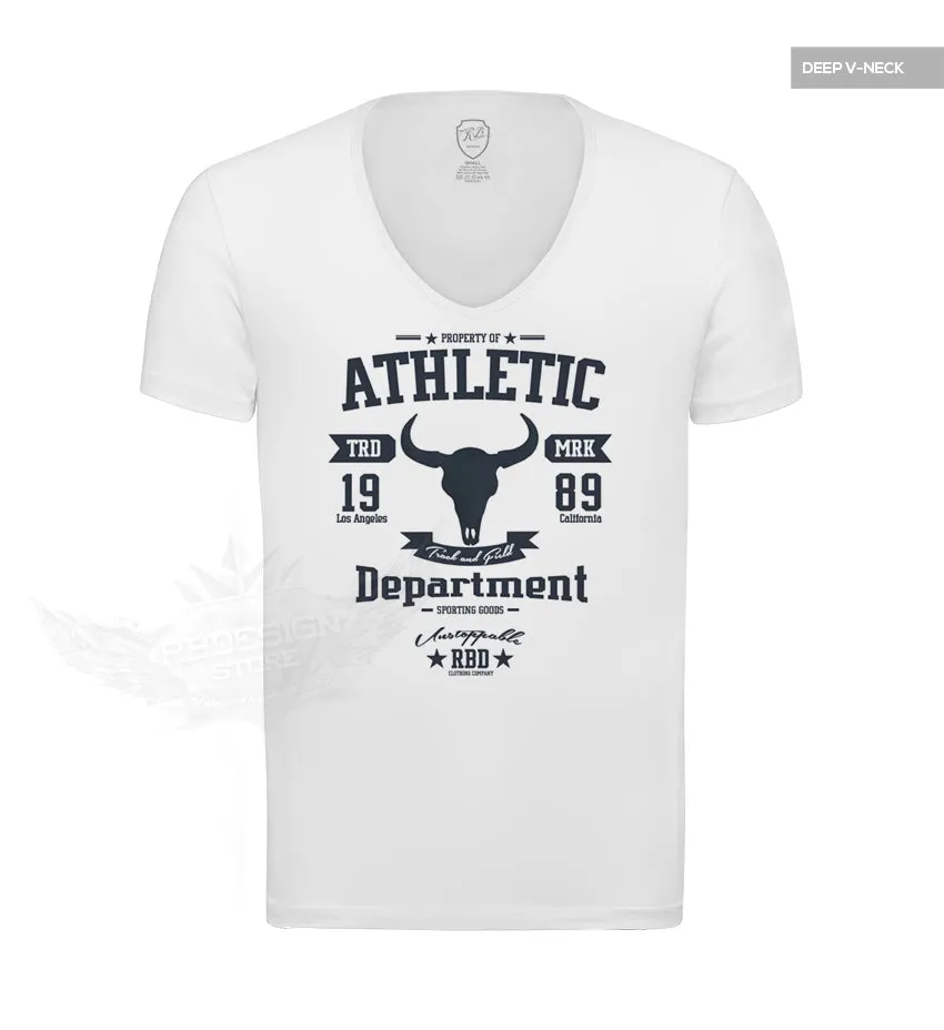 Men's Stylish White T-shirt "Unstoppable" Bull Skull Graphic Tee MD889B