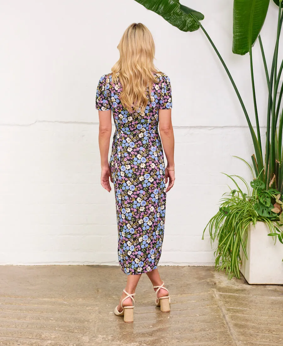 Multicoloured Floral Wrap Midi Dress