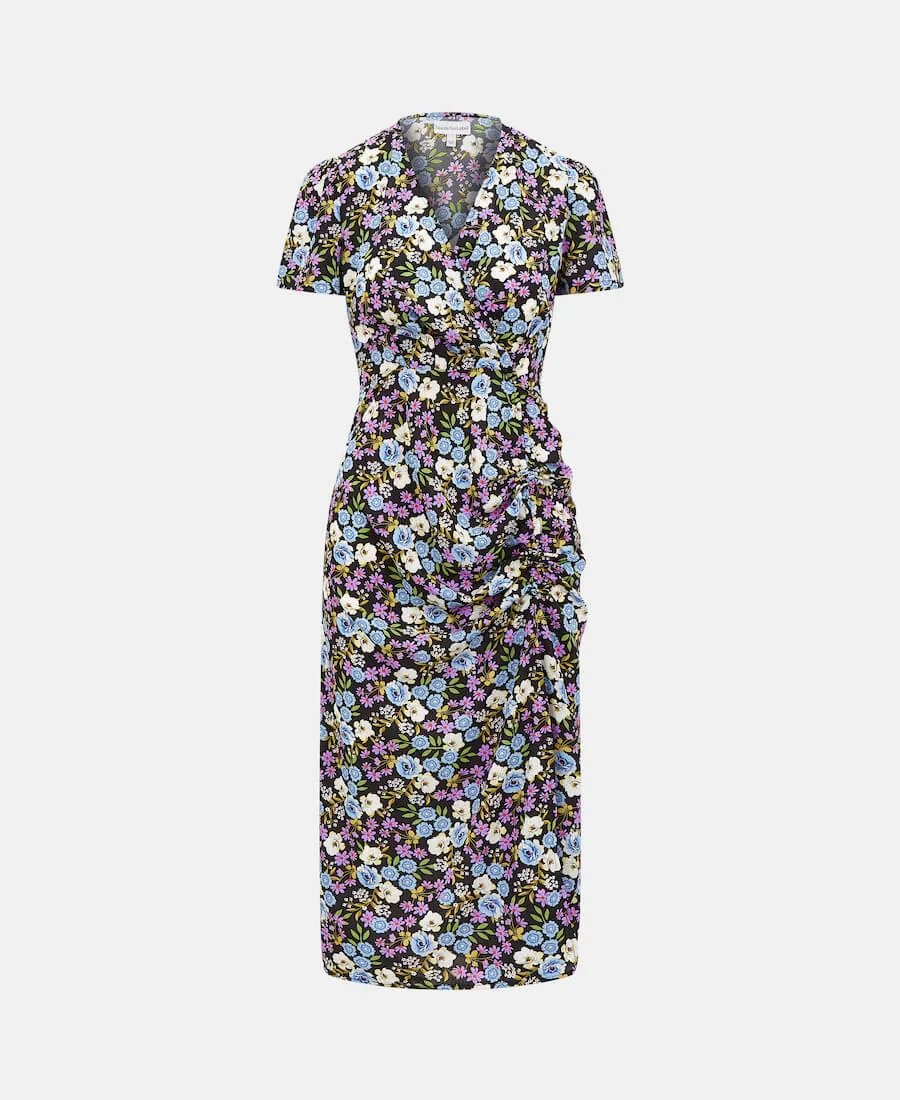 Multicoloured Floral Wrap Midi Dress