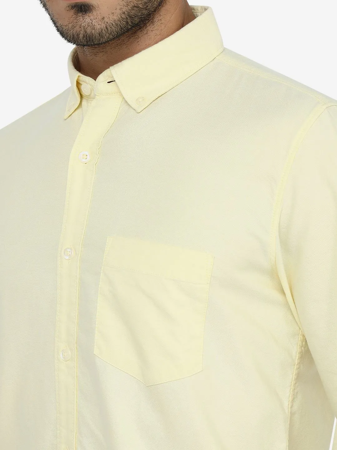 Pastel Yellow Solid Slim Fit Casual Shirt | JadeBlue