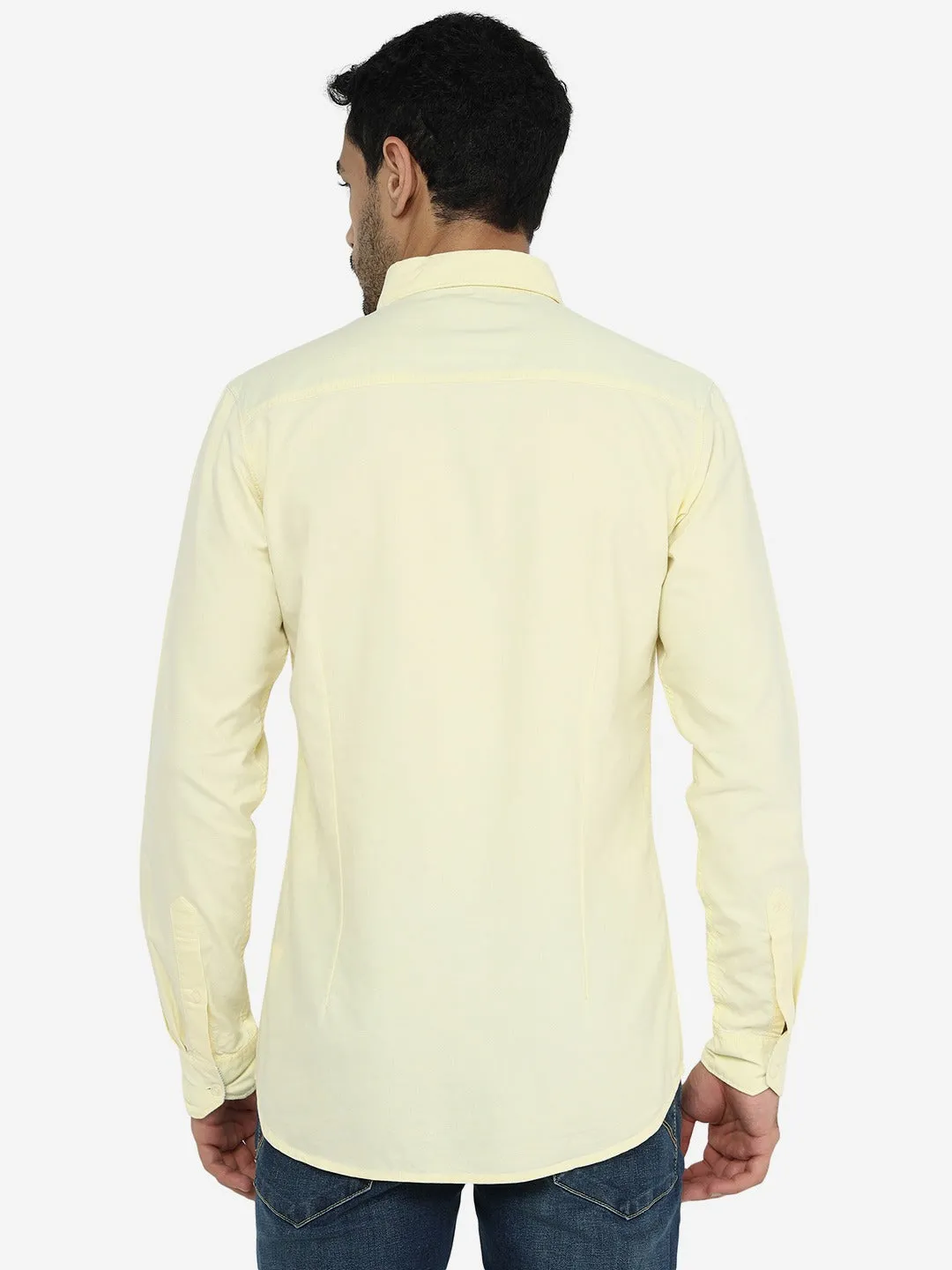 Pastel Yellow Solid Slim Fit Casual Shirt | JadeBlue