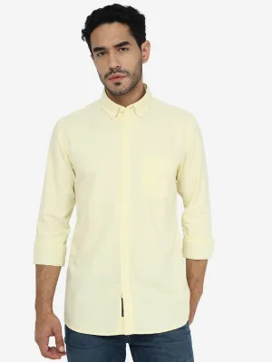 Pastel Yellow Solid Slim Fit Casual Shirt | JadeBlue