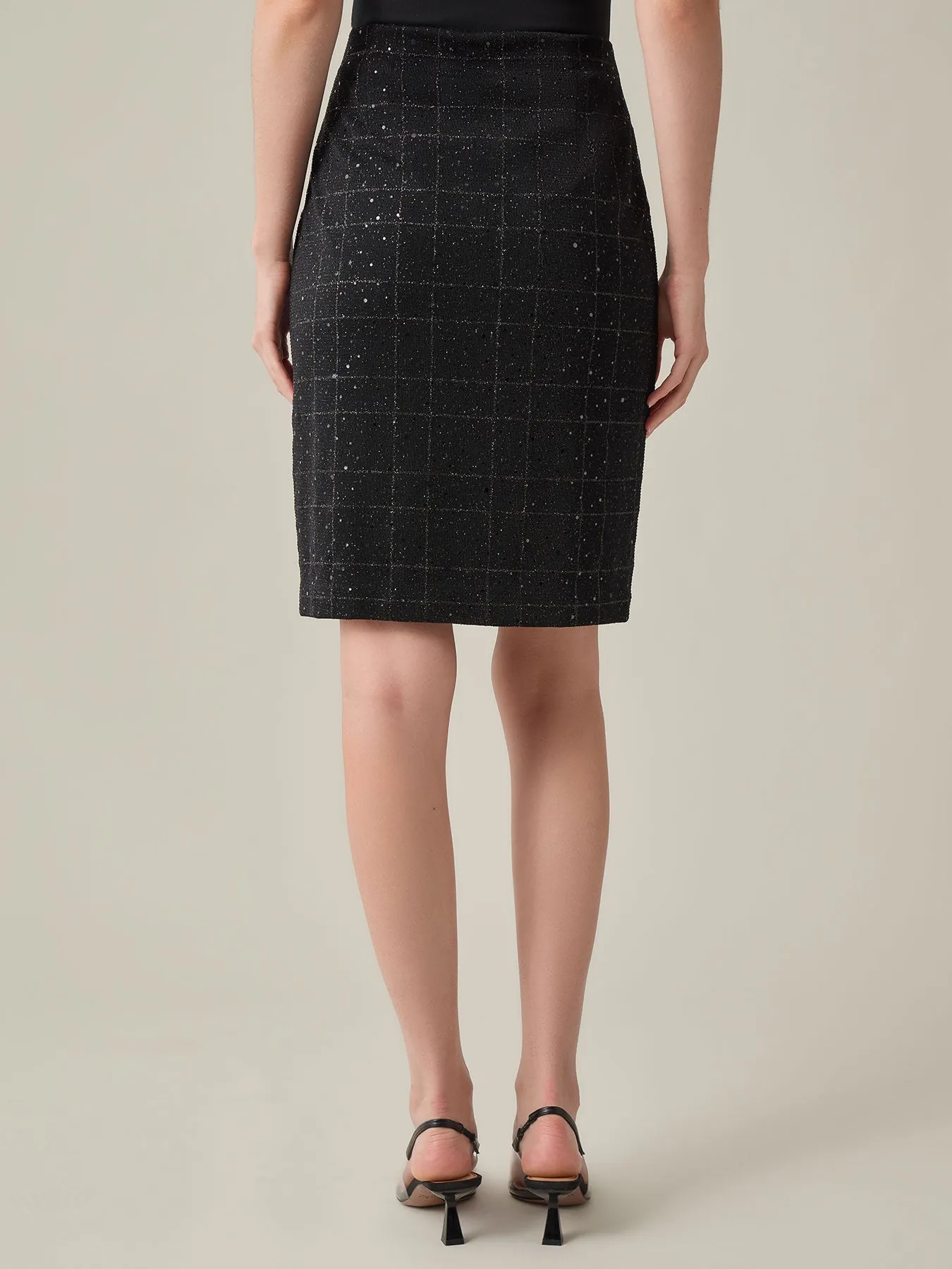 Petite Pull-On Pencil Skirt, Plaid Sparkle Detail