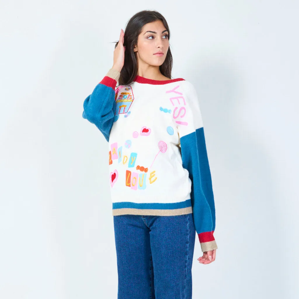 Playful candy-themed sweater wholesale