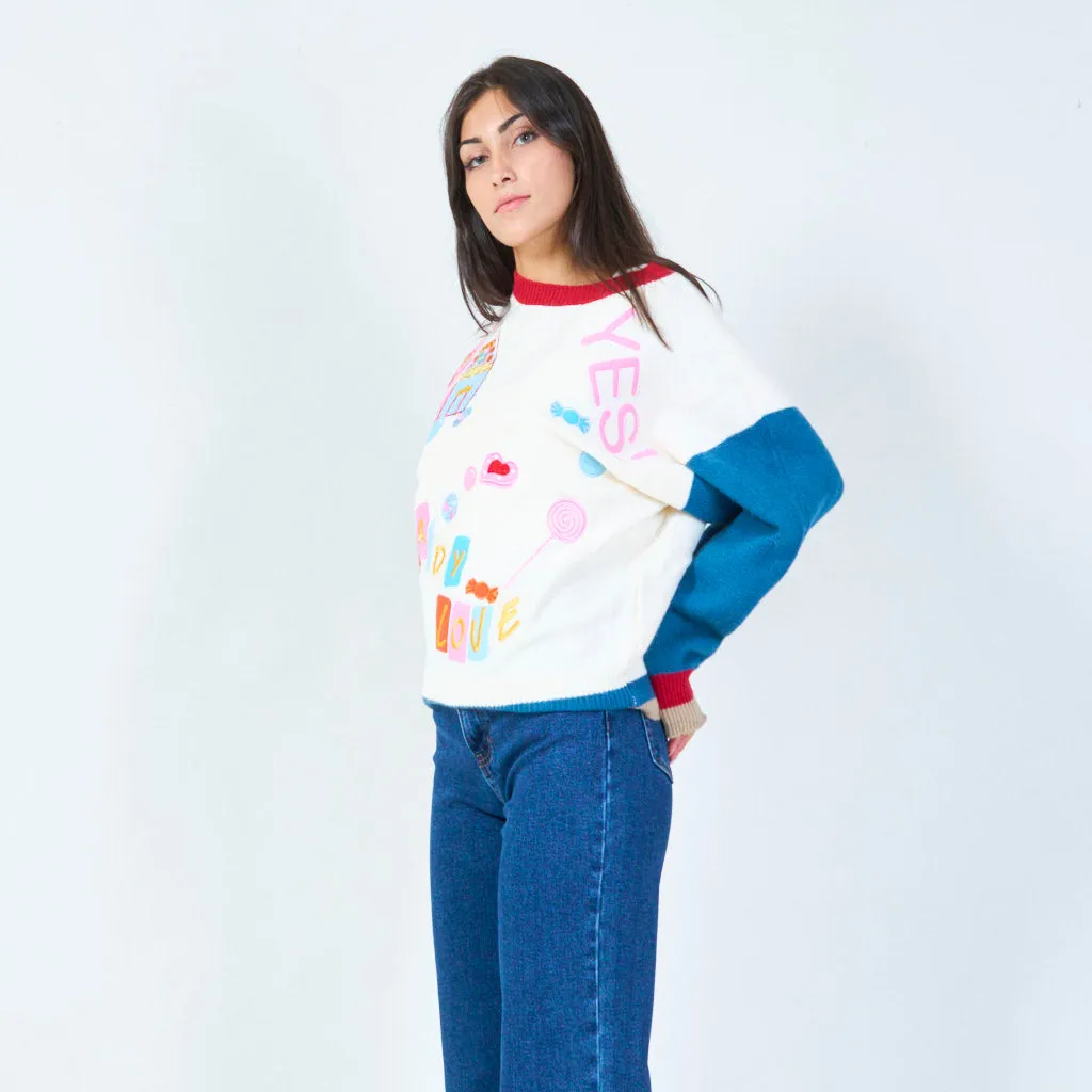 Playful candy-themed sweater wholesale