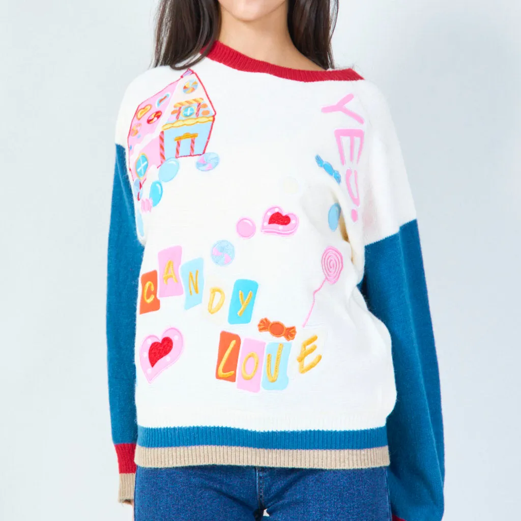 Playful candy-themed sweater wholesale