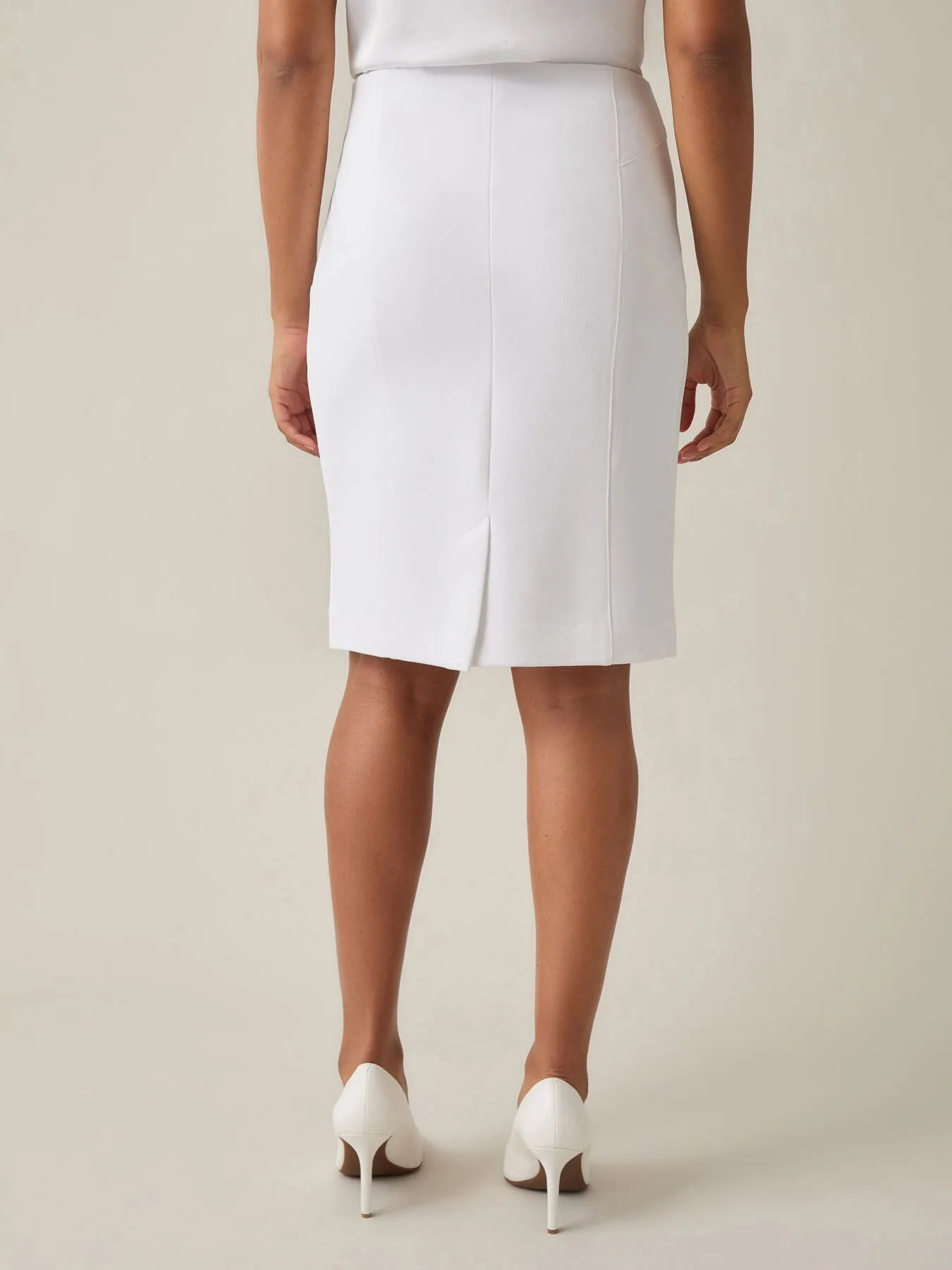 Plus Pull-On Knee-Length Skirt, White